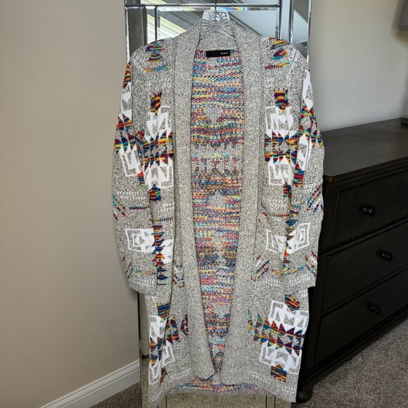 Aztec Tribal Coatigan Cardigan Western Boho Yellowstone Sweater On Blue large - Picture 7 of 11